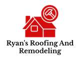 Red logo for Ryan's Roofing & Remodeling: house icon with a hammer, with text below.