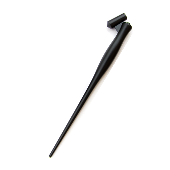 Photo of a black oblique pen holder.