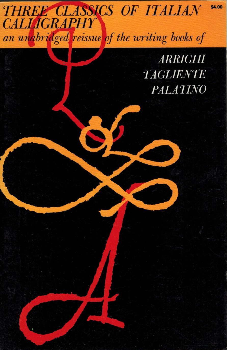 Book cover with black background, gold text, and red-orange calligraphic swirls forming a large letter A.