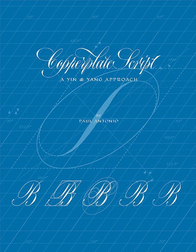 Blue book cover with ornate white script title and monogram-style initials at the bottom.