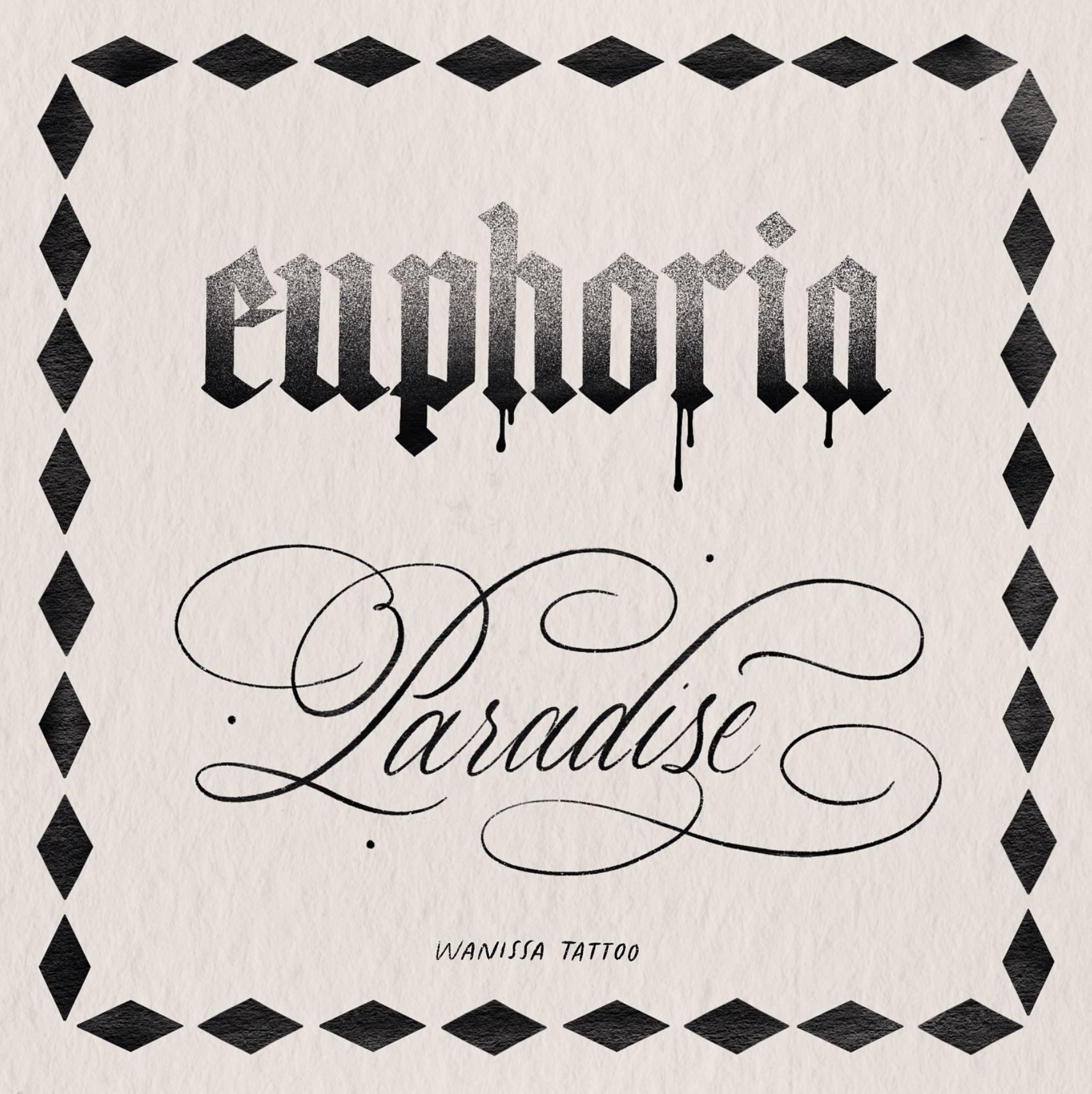 Black-and-white logo reading “euphoria Paradise” in stylized script with a diamond border.