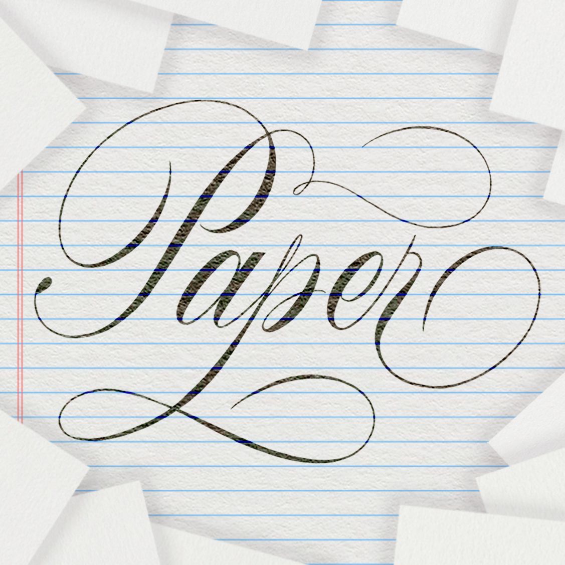 Paper image written out in Copperplate calligraphy over a surface that represents a school notebook.