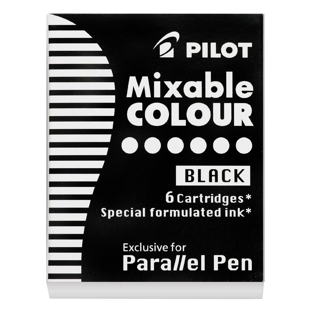 Photo of a pack with six black ink cartridges.