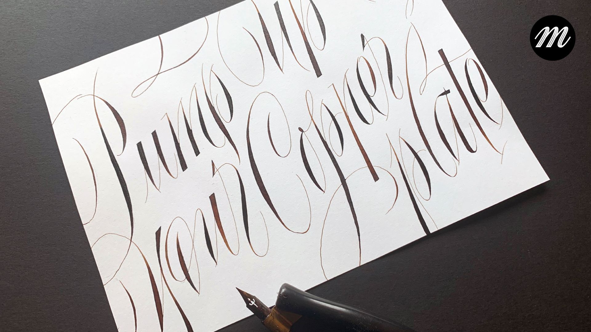 Image of Copperplate calligraphy announcing my level two course called 'Pump up your Copperplate calligraphy'.