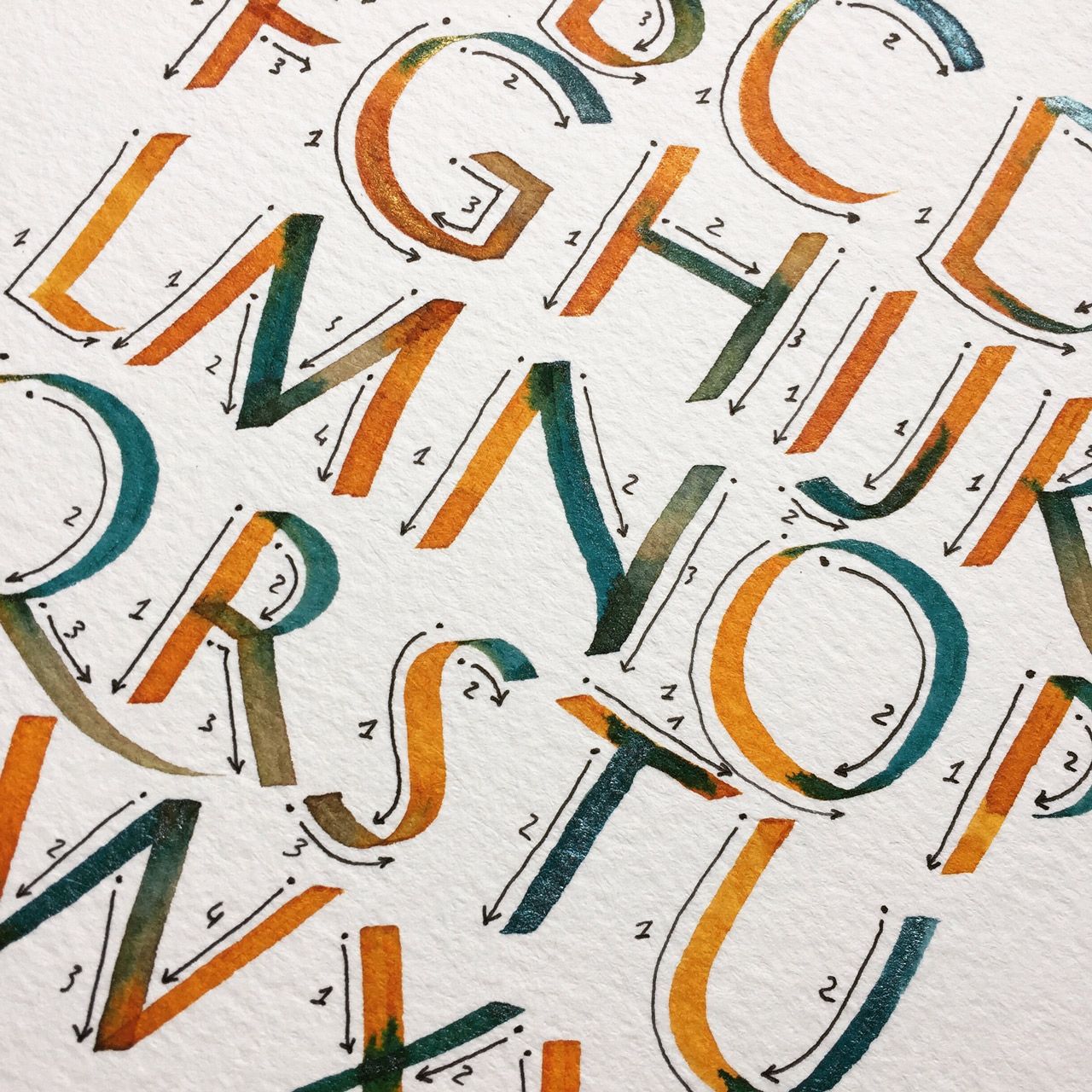Broad-edge pen Roman Capitals showing its ductus.