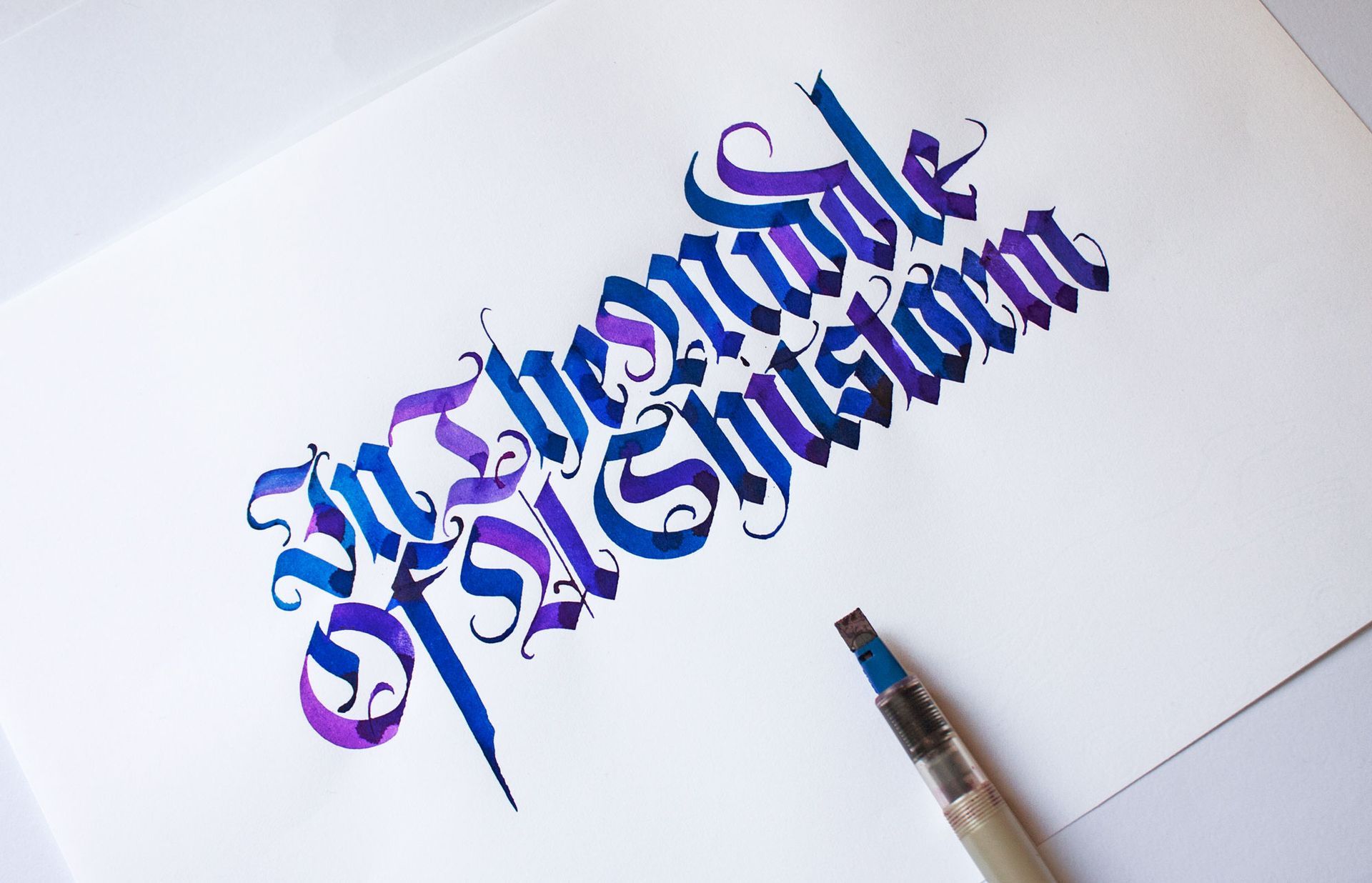 'In the middle of a shitstorm' blackletter calligraphy artwork done with a Pilot Parallel Pen 6mm by Maria Montes.