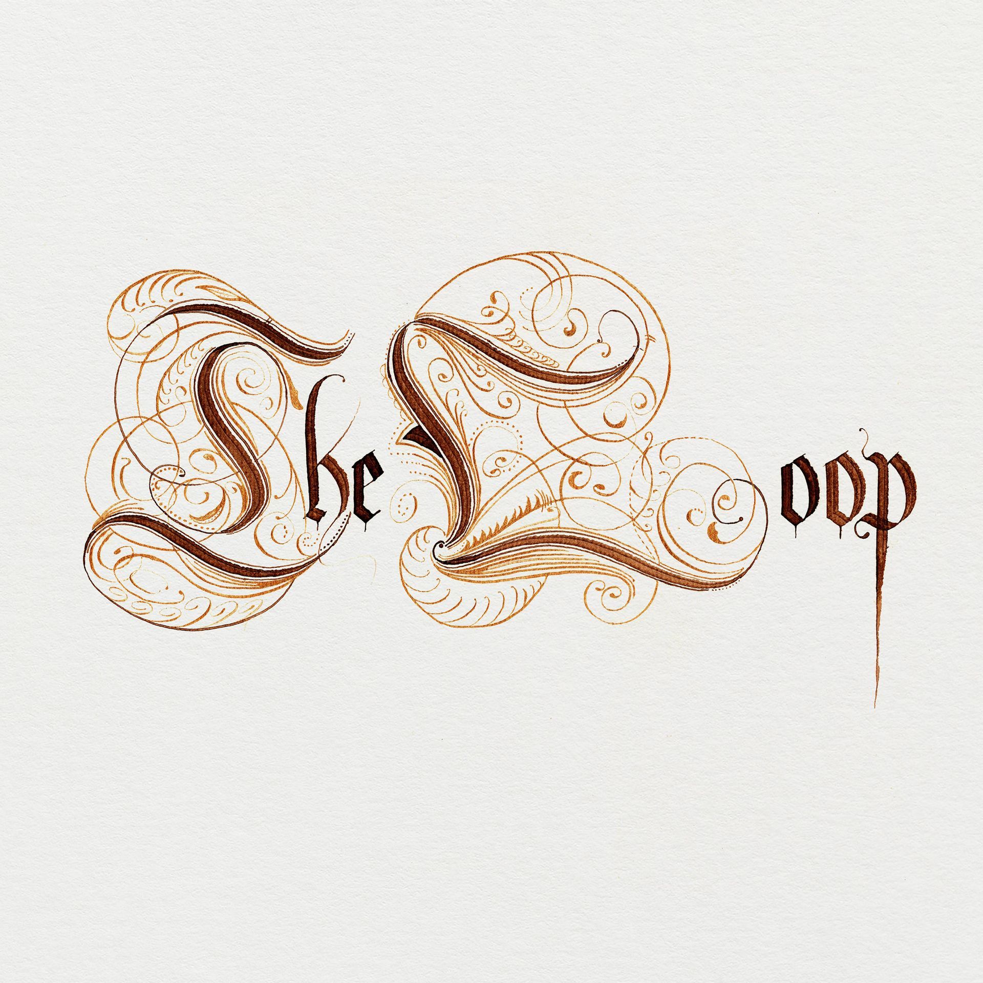 Ornate Gothic calligraphy spelling “The Loop” on a white background.