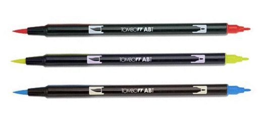 Photo of three Tombow brush pens.
