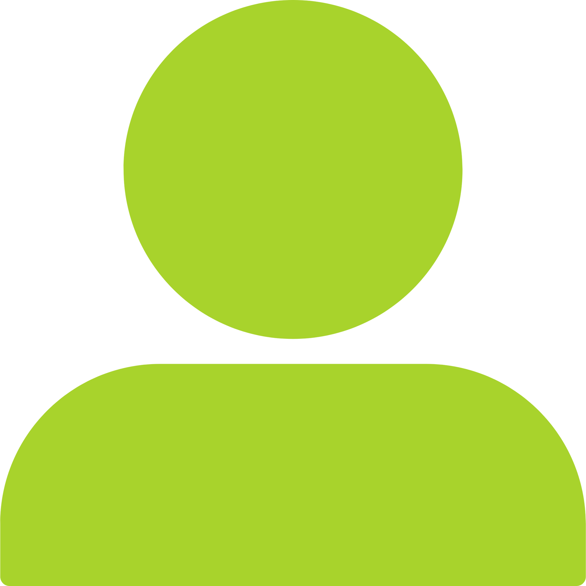 Green silhouette of a person, with a round head atop a rectangular body.