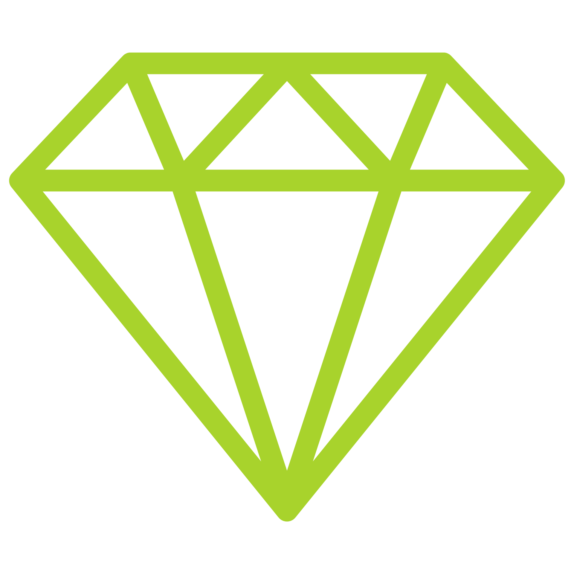 Green outline of a diamond on a white background.