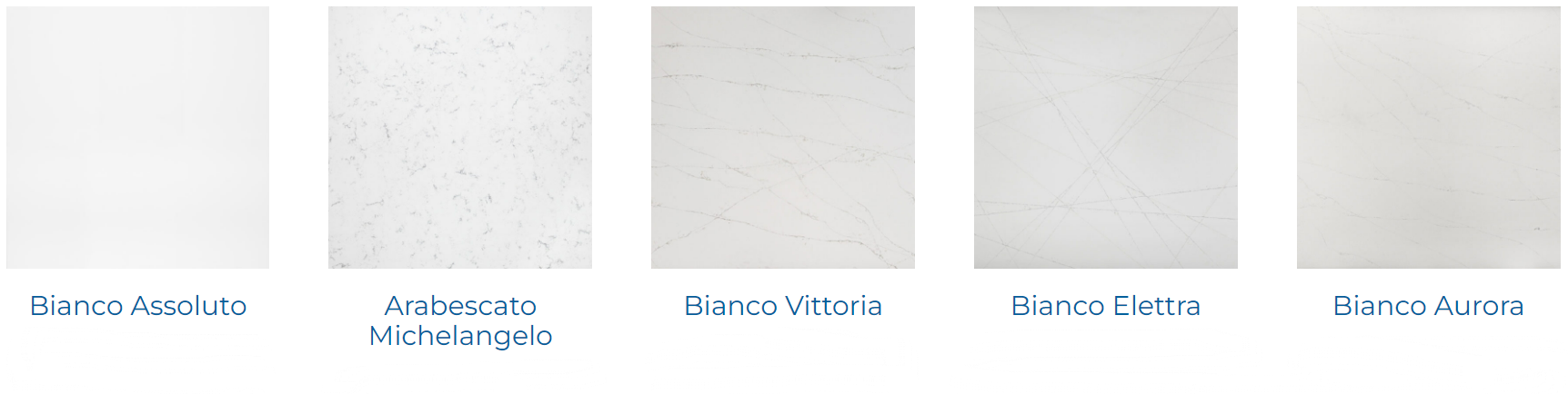 Five white or off-white solid color squares, each with a different surface texture or slight tone variation.