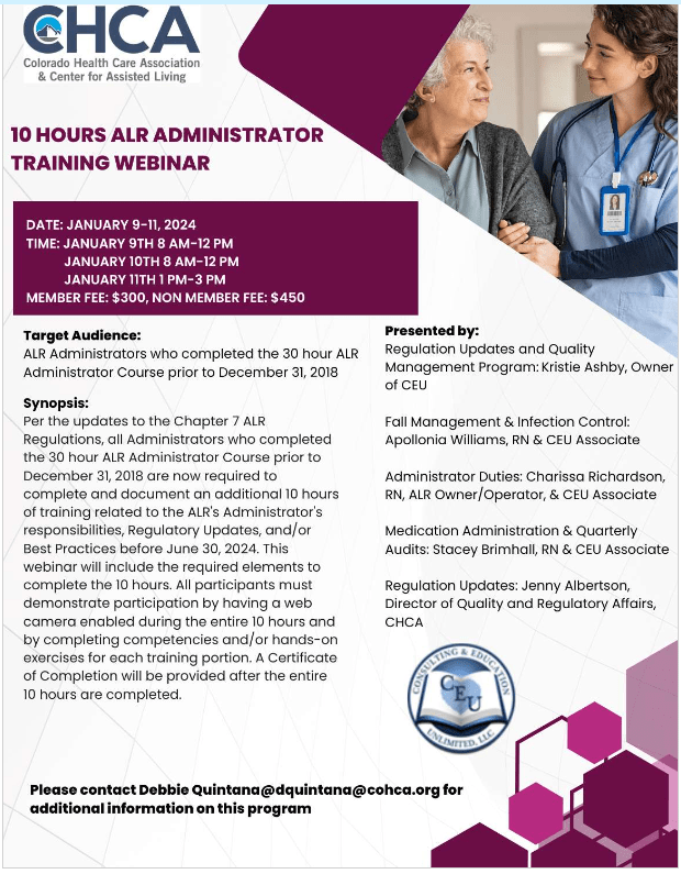 A flyer for a 10 hours alr administrator training webinar.