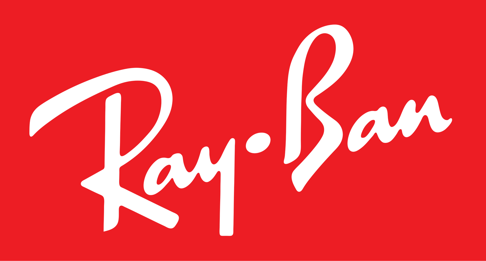 The ray-ban logo is white on a red background.