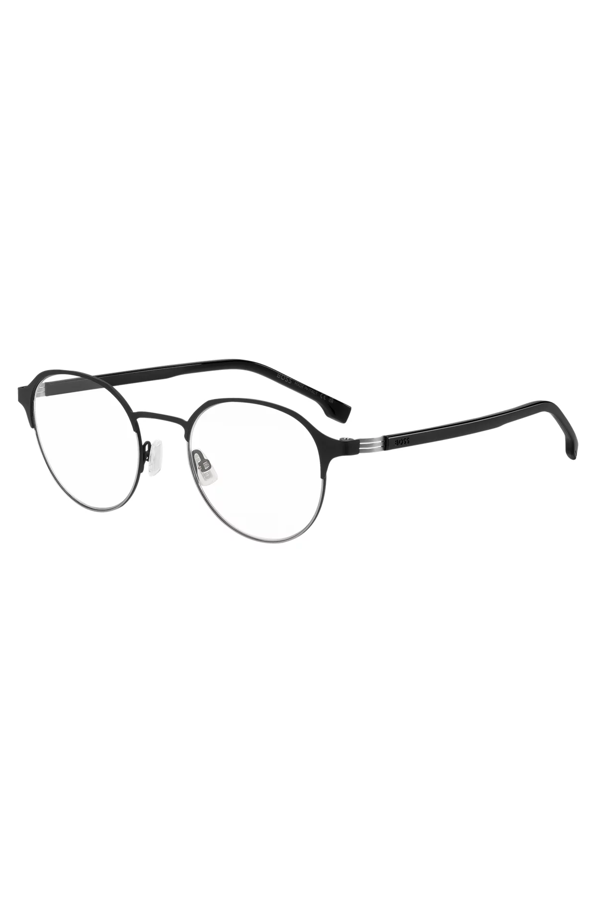 A pair of round glasses on a white background.