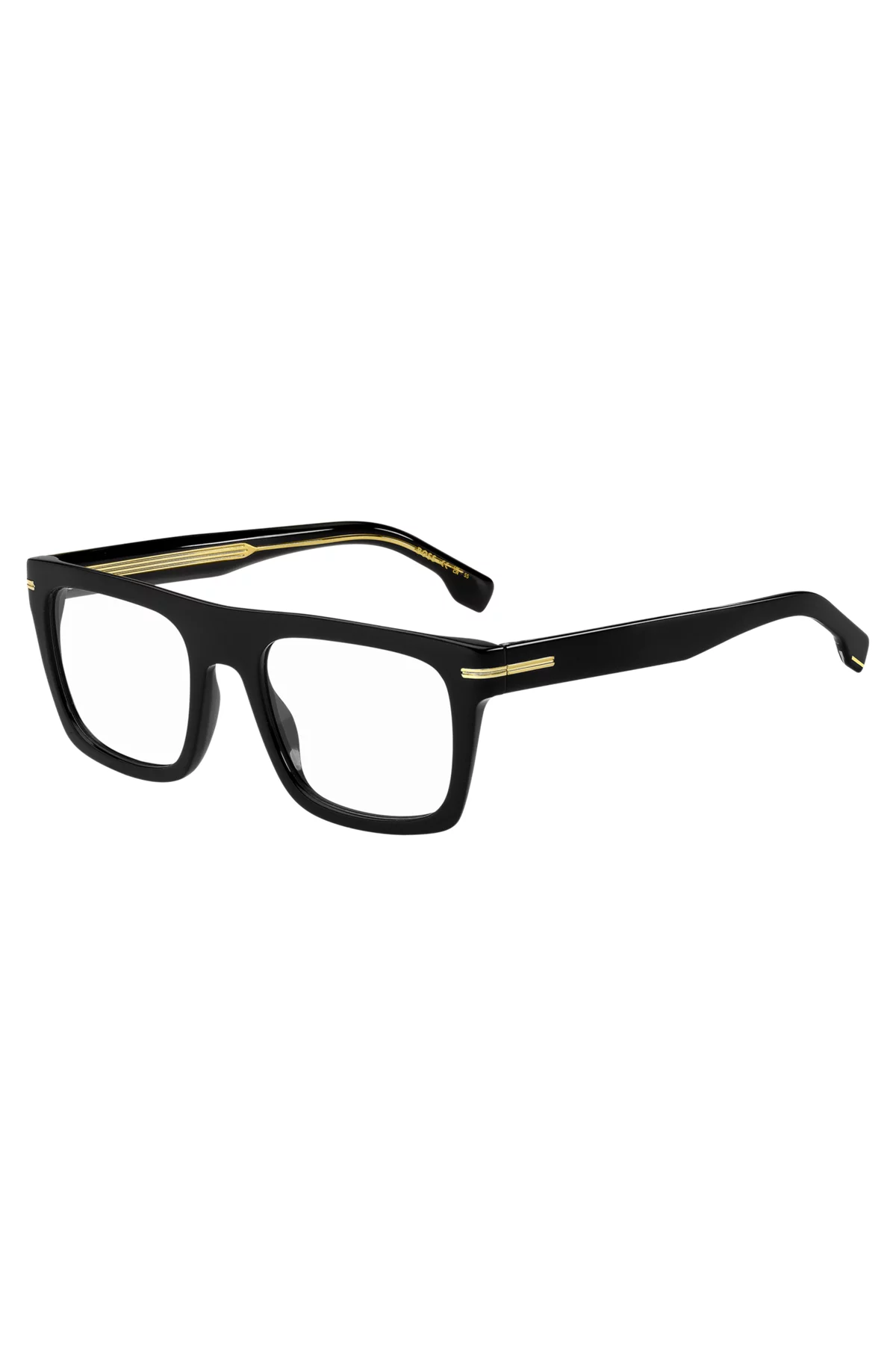 A pair of black glasses on a white background.