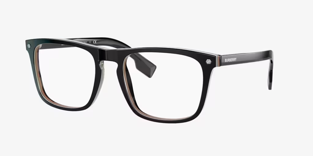 A pair of black glasses on a white background.