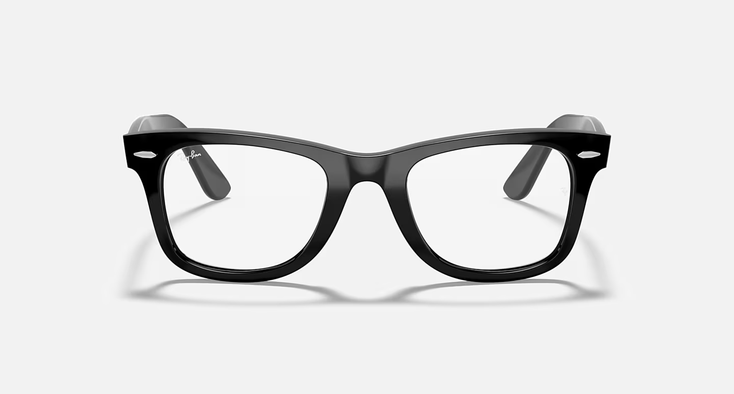 A pair of black glasses on a white background.