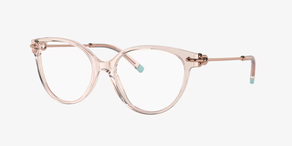 A pair of pink glasses on a white background.