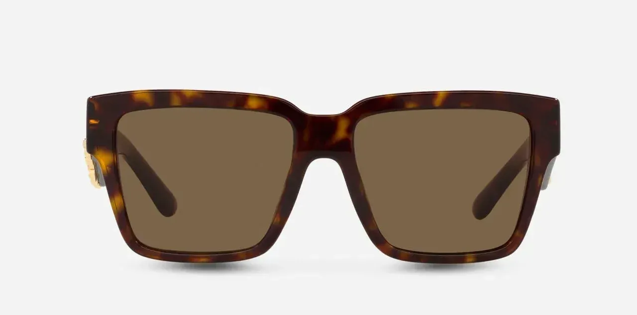 A pair of square sunglasses with brown lenses on a white background.