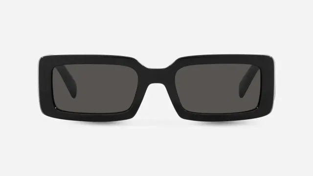 A pair of black square sunglasses on a white background.