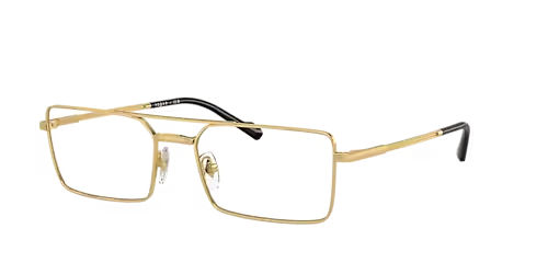 A pair of gold glasses on a white background.