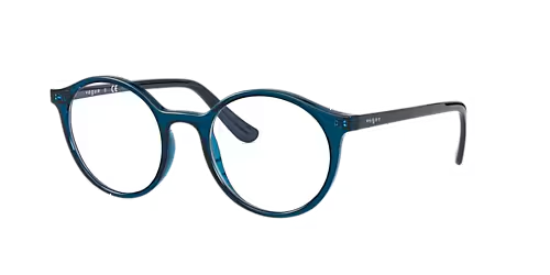 A pair of blue glasses on a white background.
