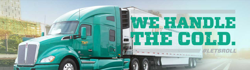 twt transport semi truck driving down the highway