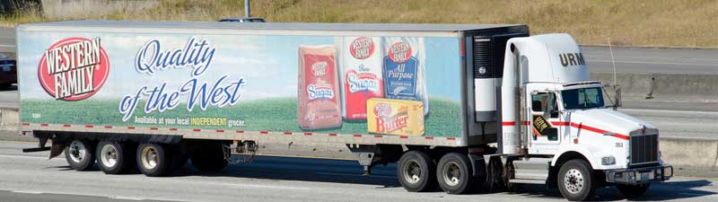 URM semi truck driving down the highway