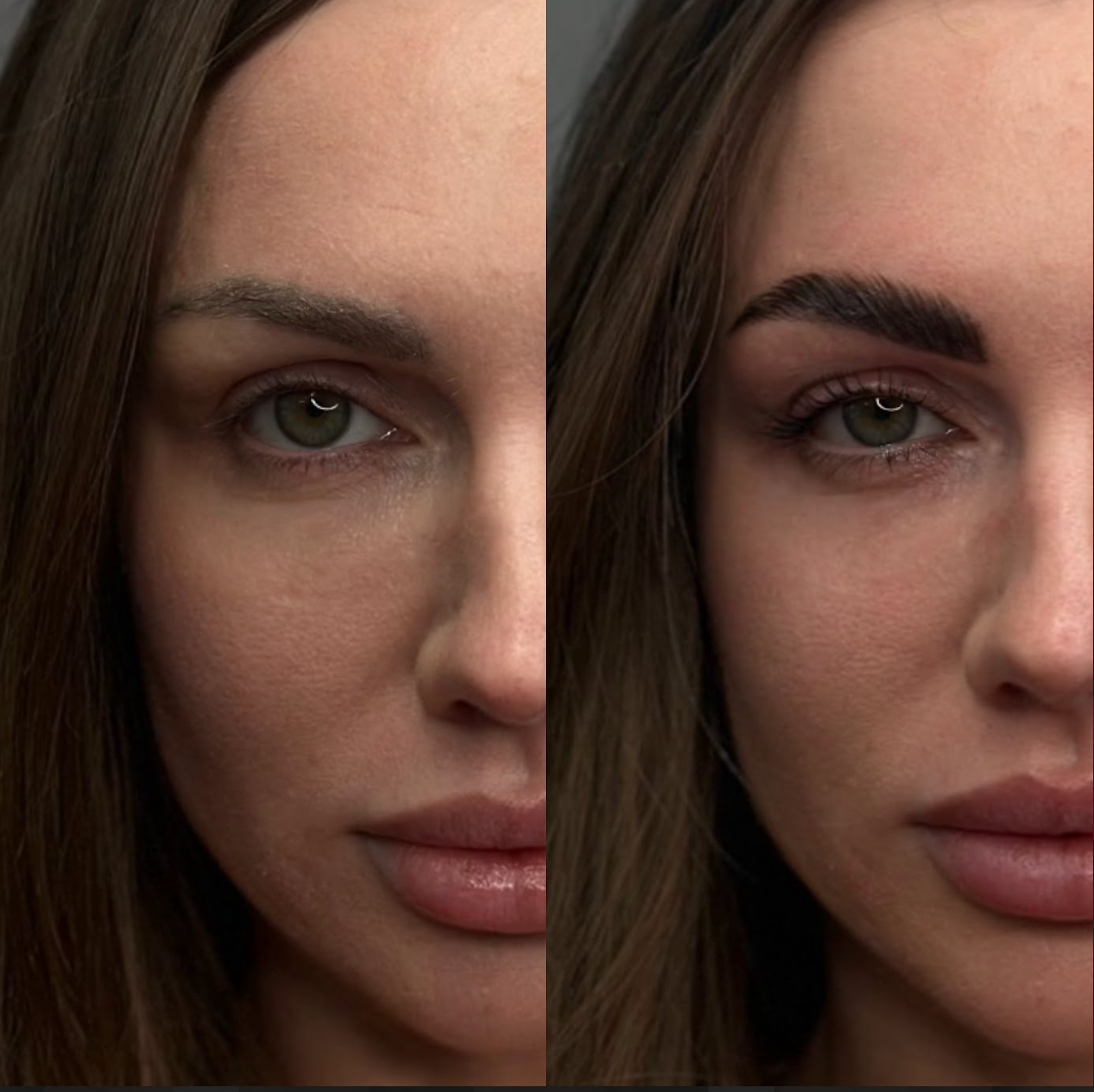 A before and after photo of a woman 's face