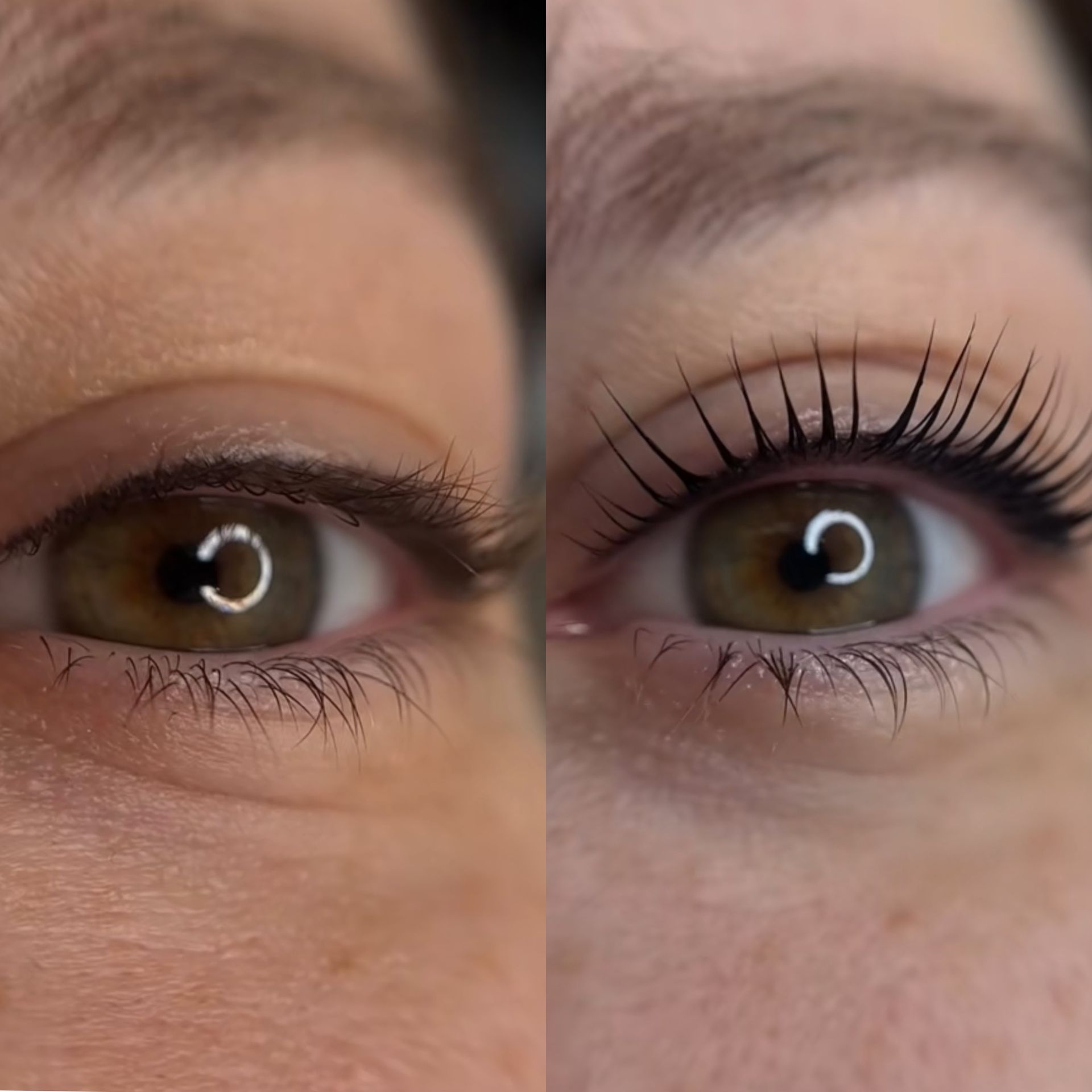 A before and after picture of a woman 's eyes