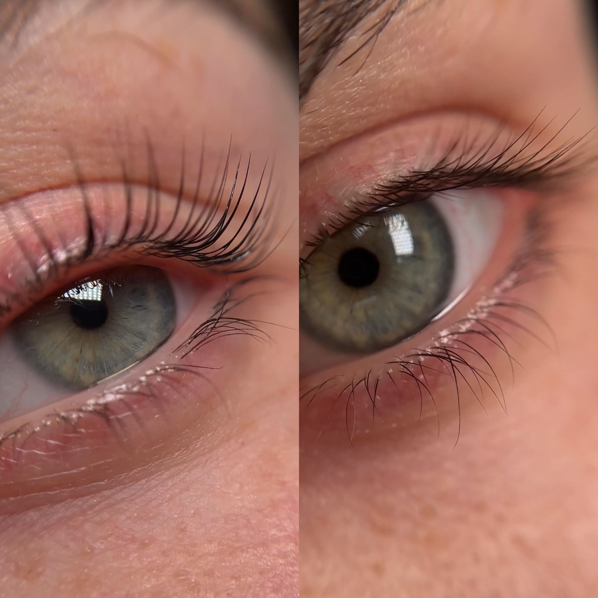 A before and after picture of a woman 's eye