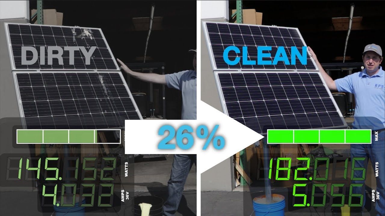 Dirty and clean solar panels are next to each other