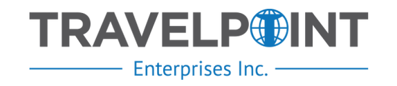 The logo for travelpoint enterprises inc. has a globe on it.