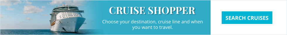 cruise shopper A cruise shopper advertisement with a cruise ship in the background