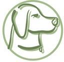 Minimal green line drawing of a dog’s head inside a green circle on a white background