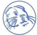 Blue line drawing of a cat's face inside a circle, sketched in a loose, minimalist style
