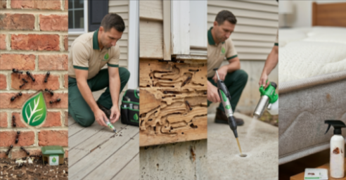 Carpenter ants control in New Jersey by Green Heat NJ showing wood damage, ant trails, nesting areas