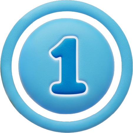 Blue circular badge with a white-ring border and the number 1 in the center