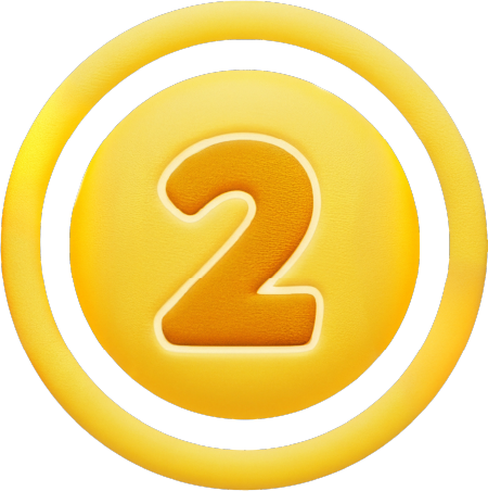 Yellow circular badge with a white ring and the number 2 in the center