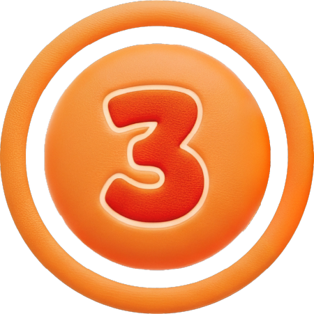 Orange circular button with a red number 3 in the center