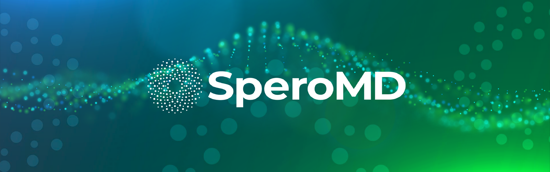 The SperoMD logo in white text beside a stylized, circular icon, centered on a blue-to-green gradient background.