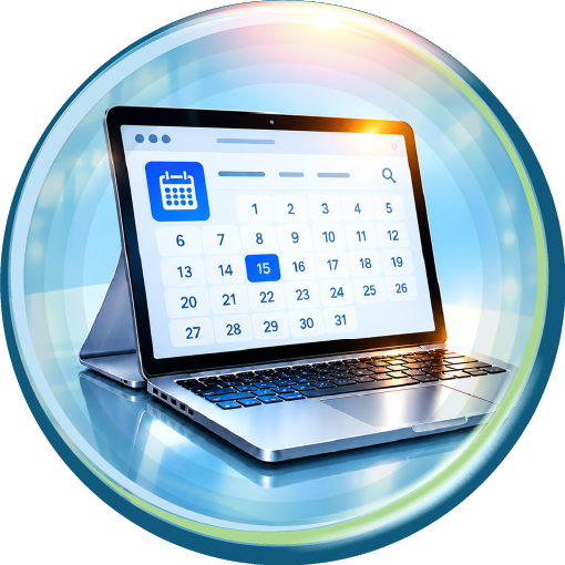 Laptop displaying a monthly calendar