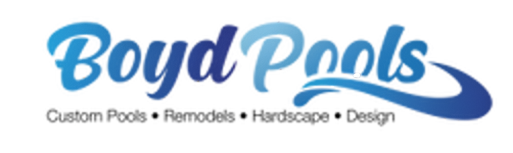 Boyd Pools logo with blue script text and tagline: Custom Pools • Remodels • Hardscape • Design