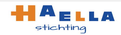 Haella-logo in blauwe en oranje tekst met een gestileerd oranje 