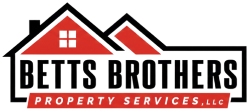 Betts Brothers Property Services LLC logo with red house rooftops and black text