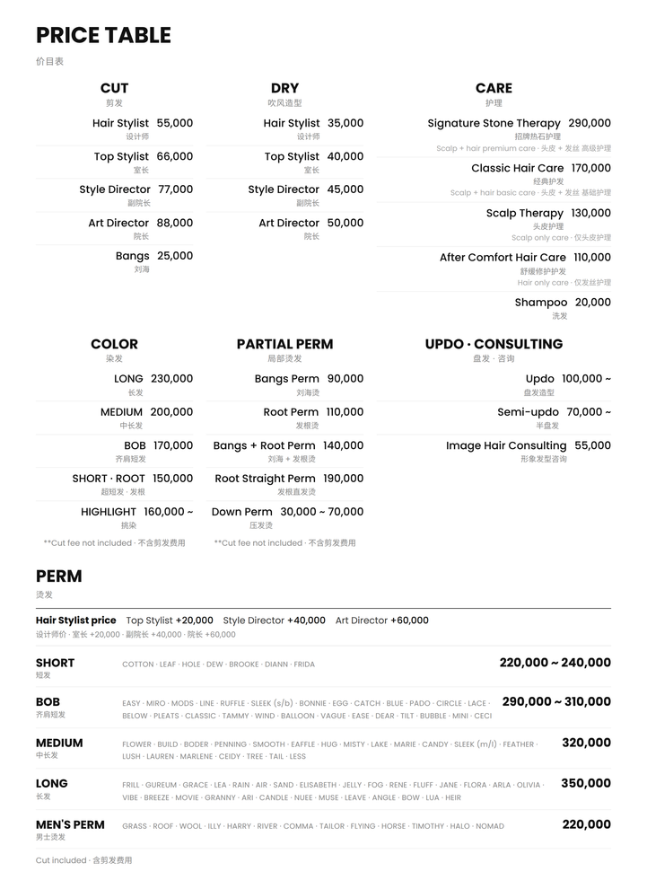 Blurry white price table with multiple product categories and pricing columns in black text.