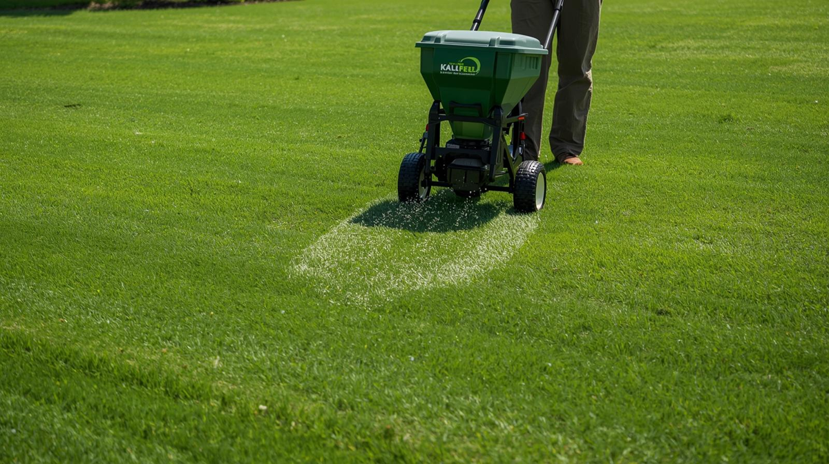 Technicians performing weed control on a commercial lawn