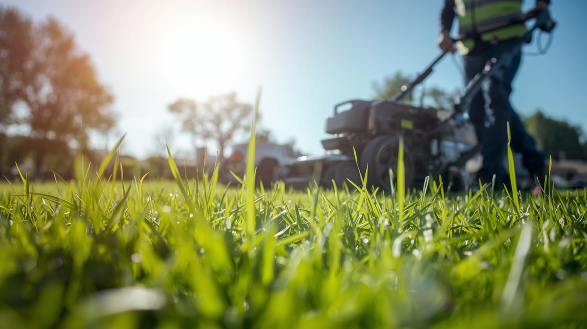 Residential lawn after fertilization with healthy green grass