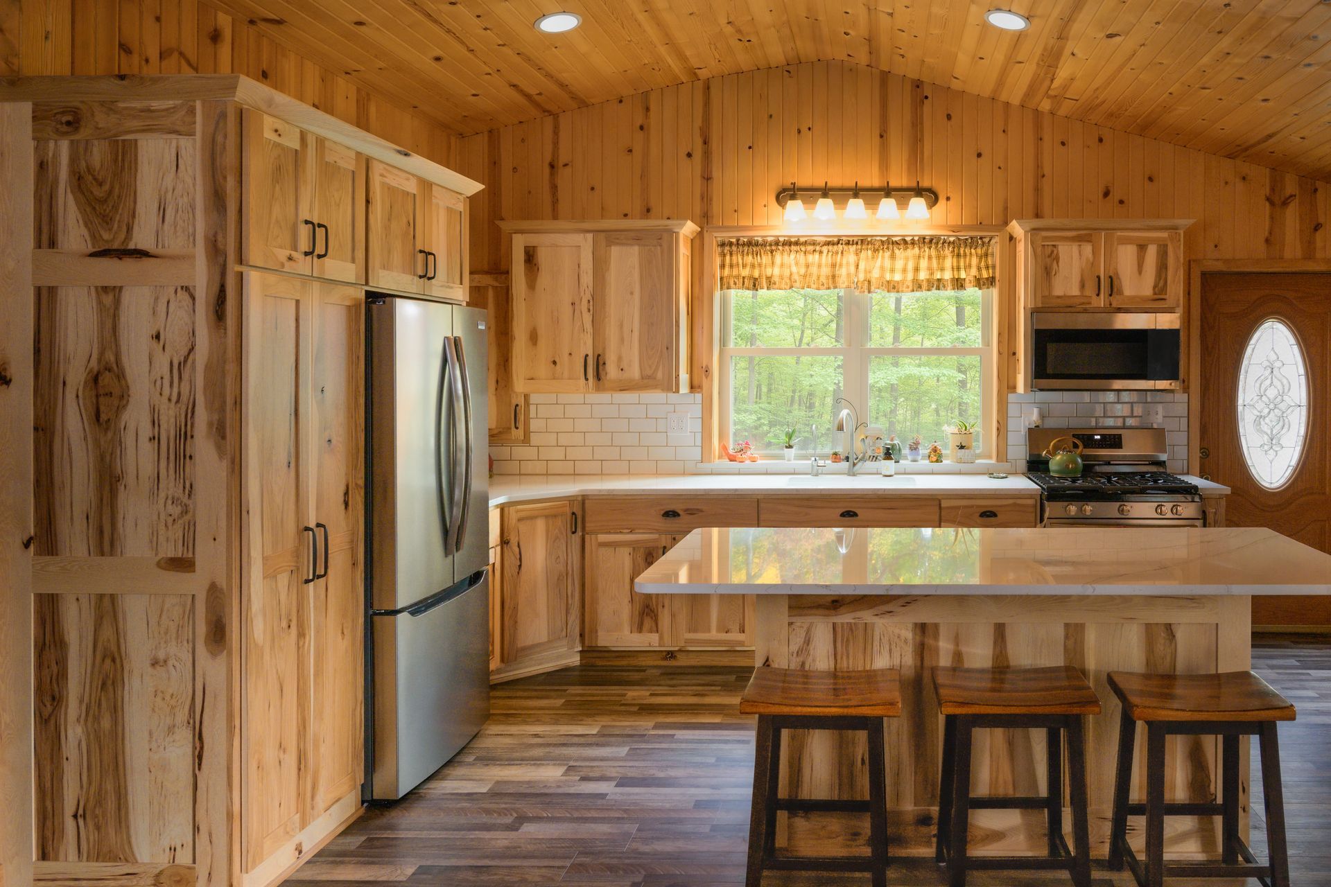 Custom hickory kitchen cabinets and island.