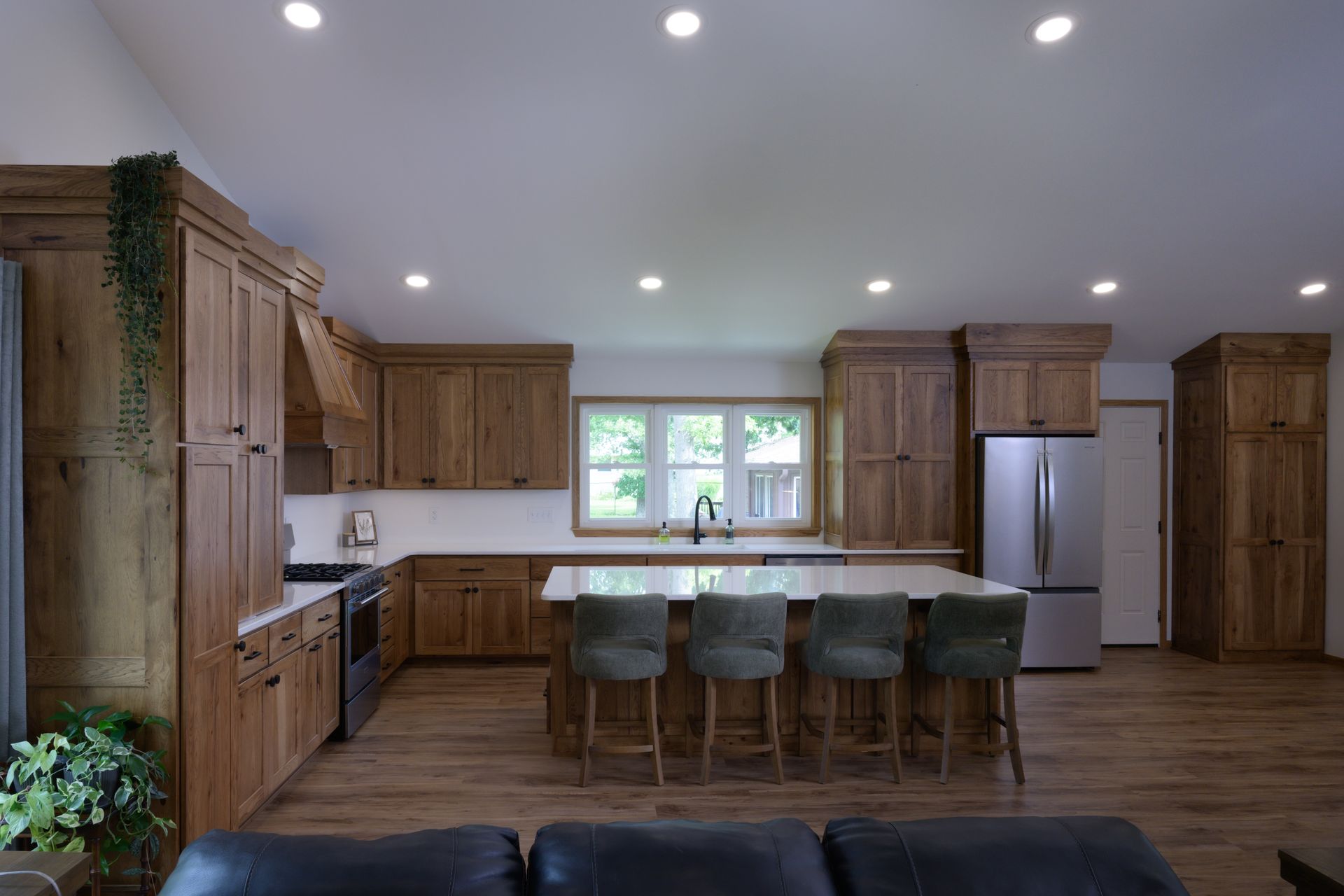 Custom hickory kitchen cabinets and island.